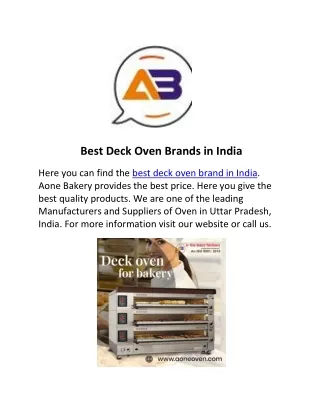 Best Deck Oven Brands in India