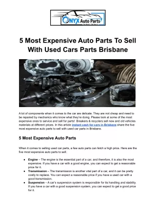 Expensive Auto Parts To Sell With Used Cars Parts Brisbane