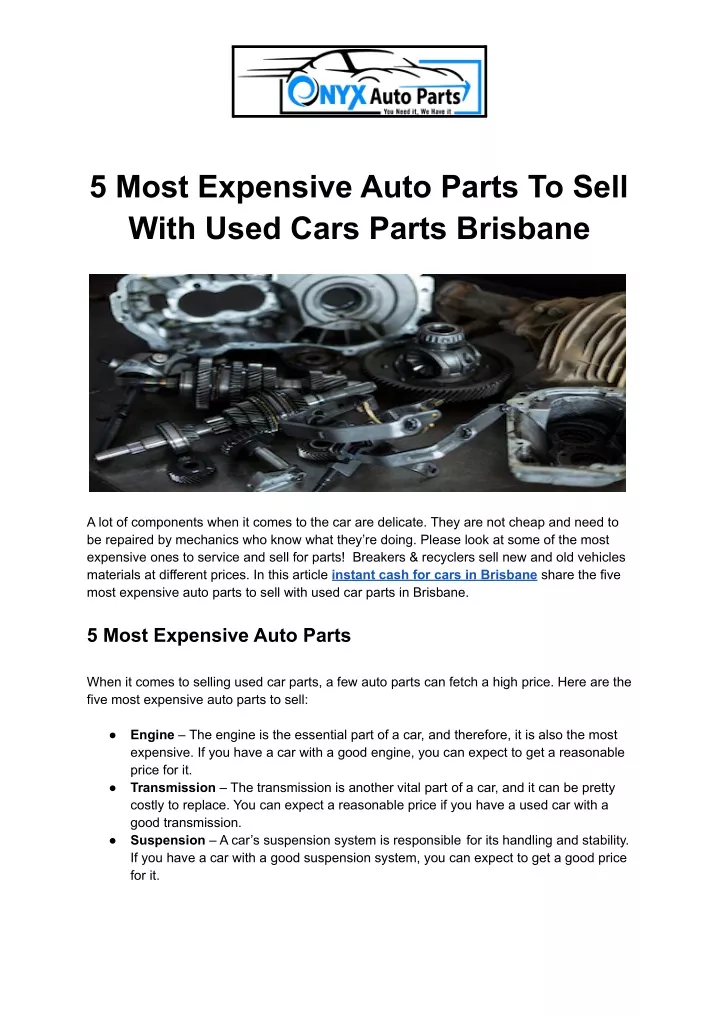 5 most expensive auto parts to sell with used