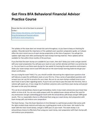 get finra bfa behavioral financial advisor