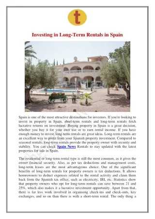 Investing in Long-Term Rentals in Spain