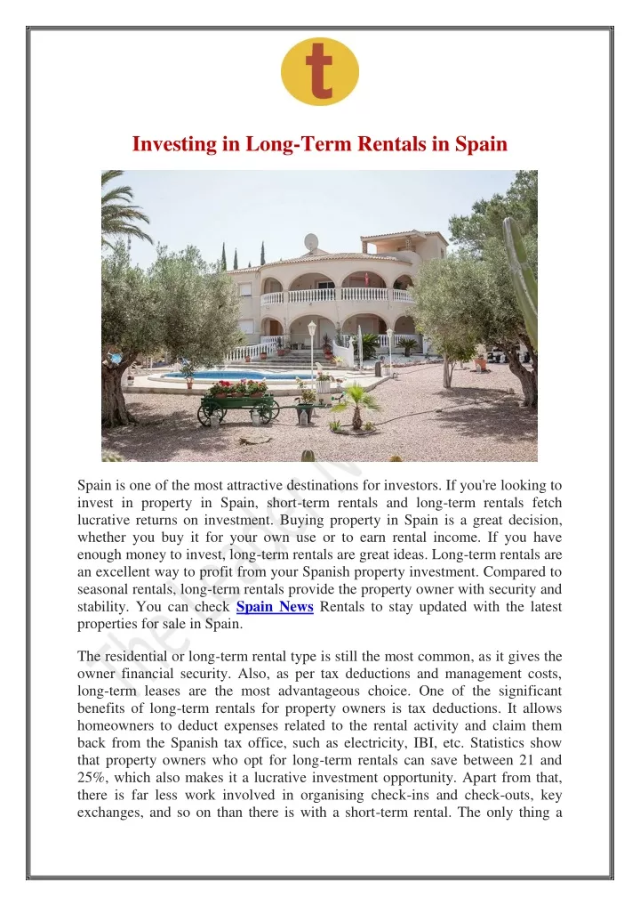 investing in long term rentals in spain