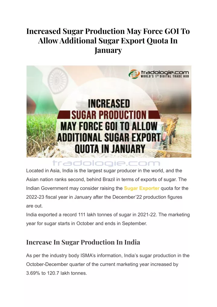 increased sugar production may force goi to allow
