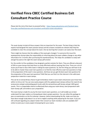 verified finra cbec certified business exit