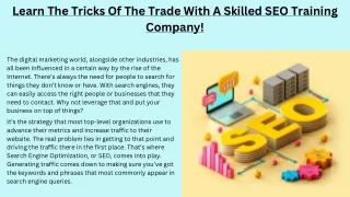 Learn The Tricks Of The Trade With A Skilled SEO Training Company!