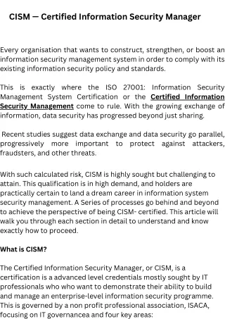 cism certified information security manager