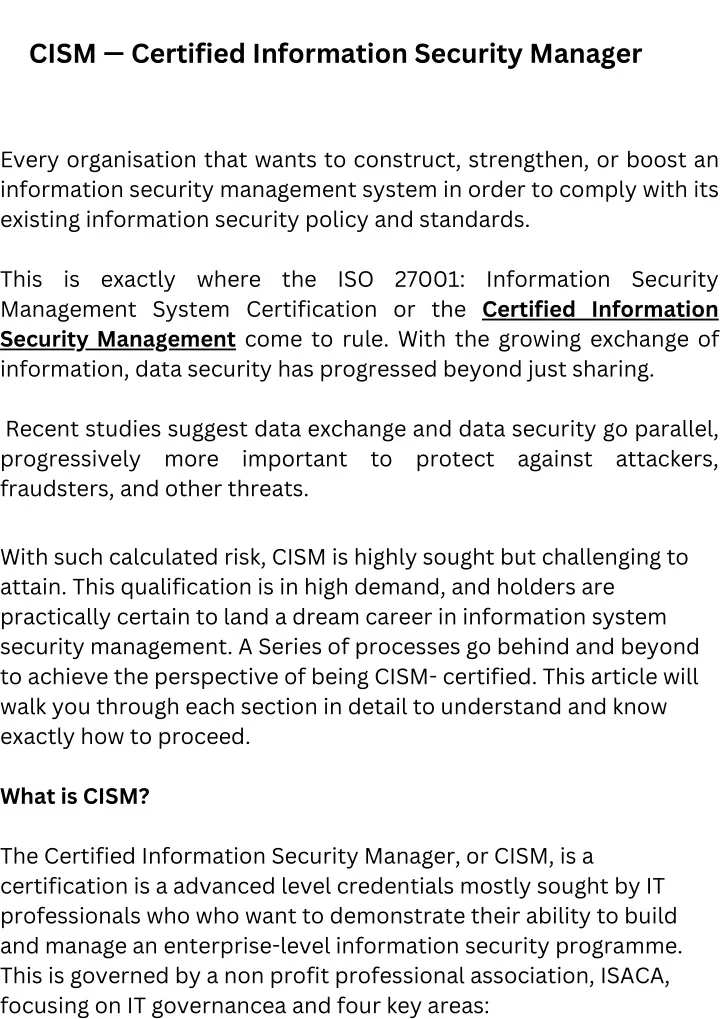 cism certified information security manager