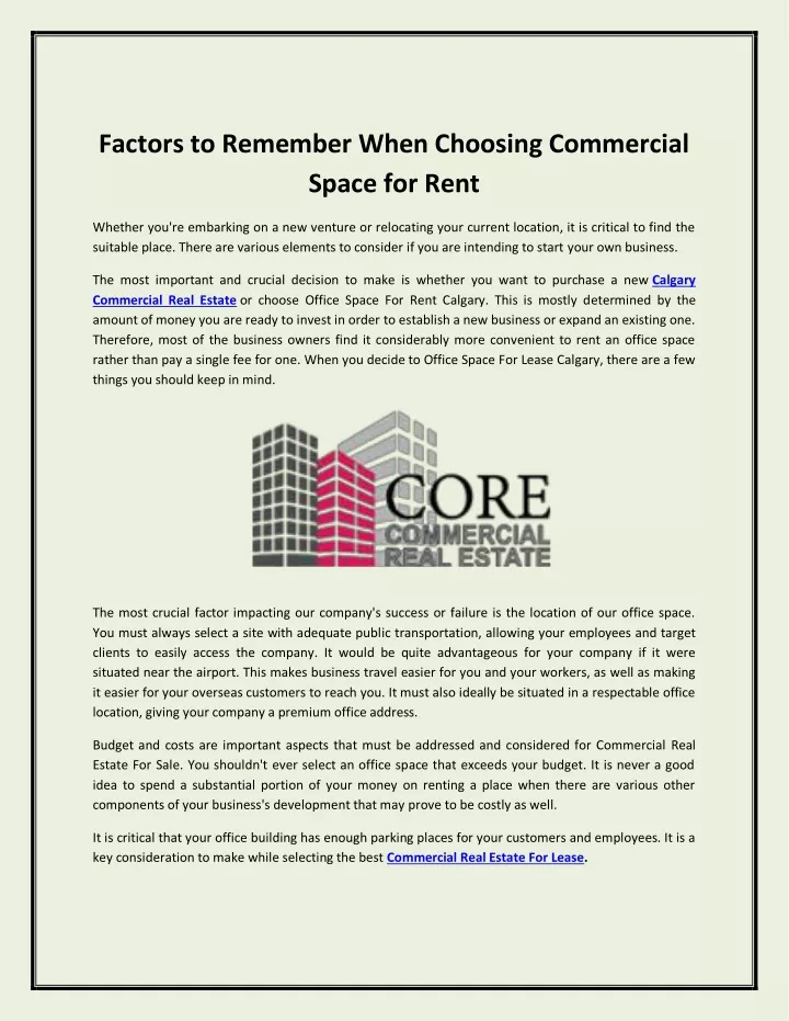 factors to remember when choosing commercial