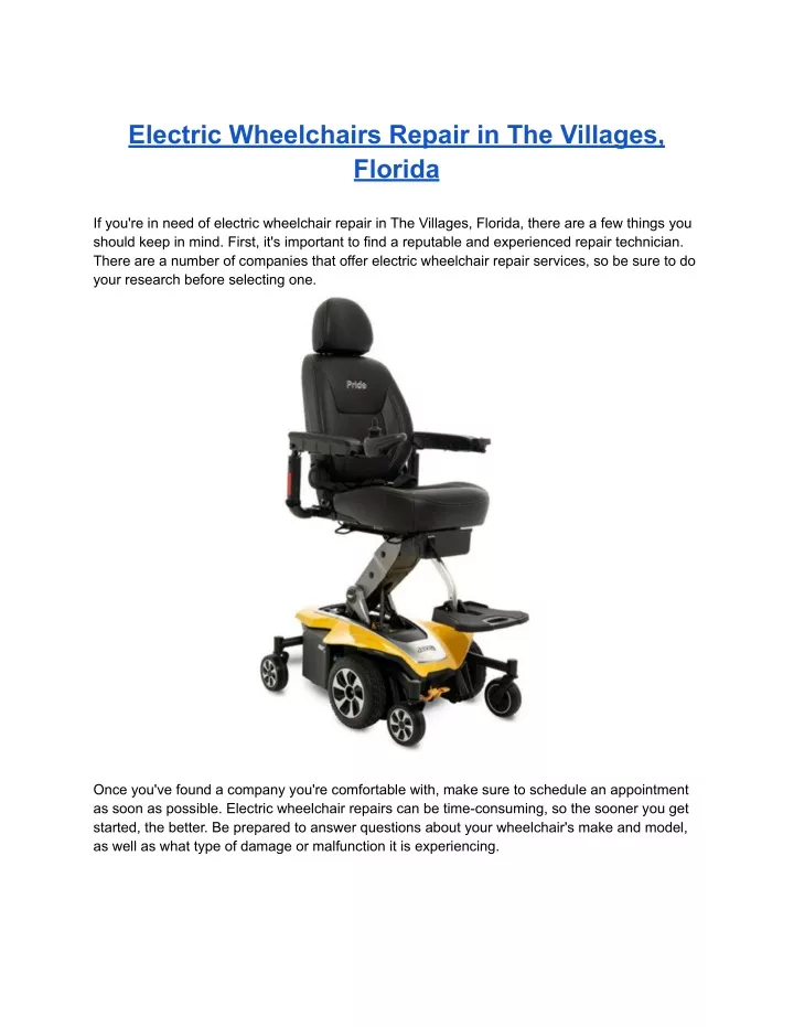 electric wheelchairs repair in the villages