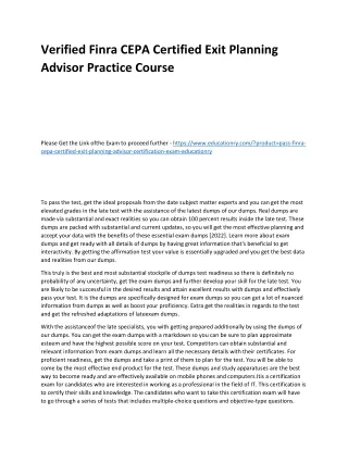 verified finra cepa certified exit planning