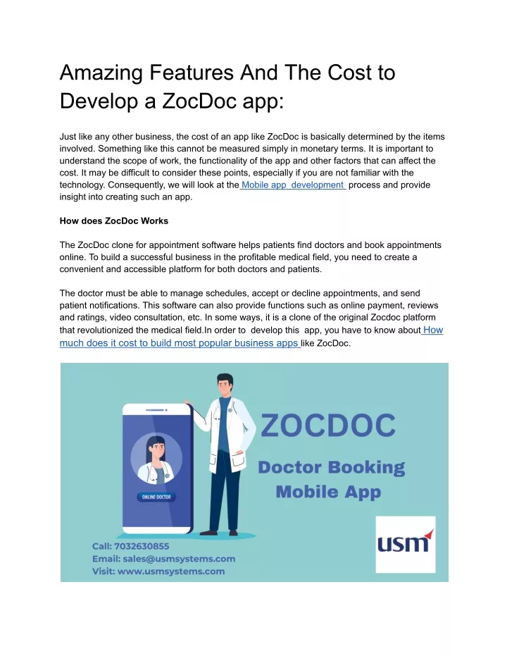 amazing features and the cost to develop a zocdoc