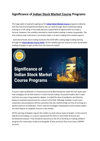 Significance of Indian Stock Market Course Programs