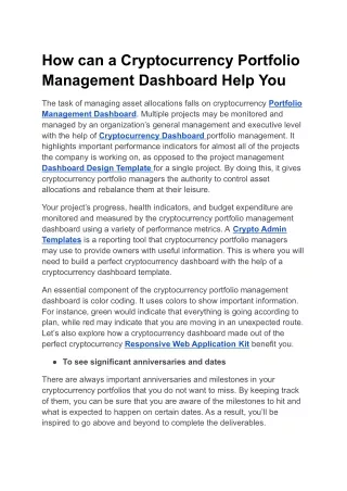 how can a cryptocurrency portfolio management