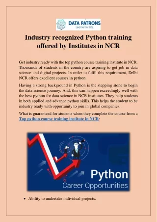 Industry recognized Python training offered by Institutes in NCR