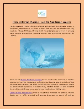 how chlorine dioxide used for sanitizing water