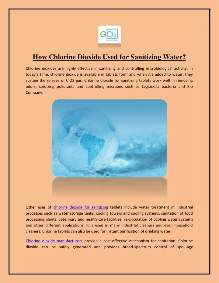 how chlorine dioxide used for sanitizing water