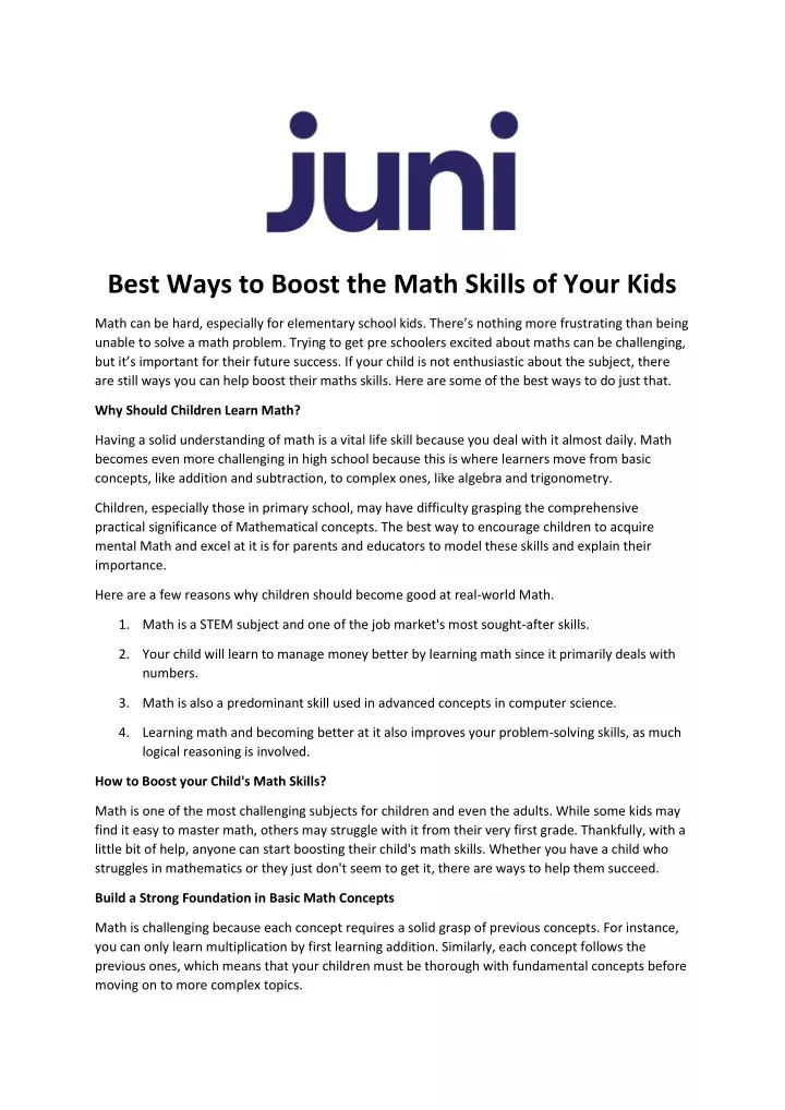 best ways to boost the math skills of your kids