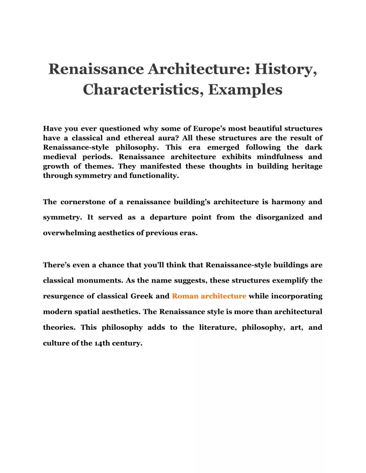 renaissance architecture history characteristics