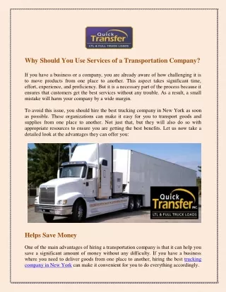 Why Should You Use Services of a Transportation Company