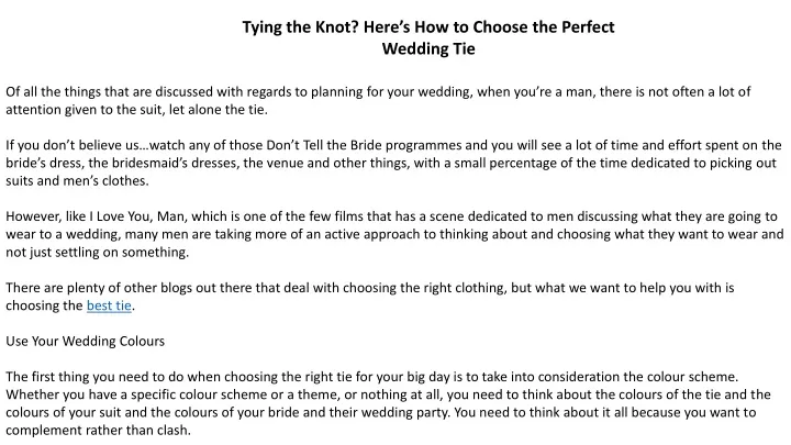 tying the knot here s how to choose the perfect