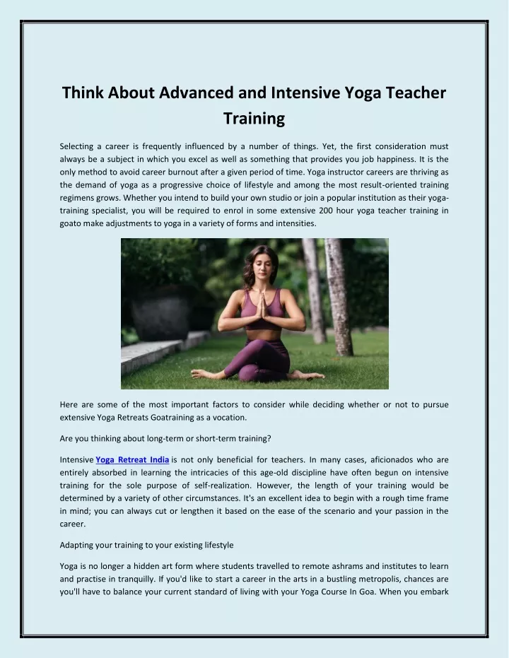 think about advanced and intensive yoga teacher