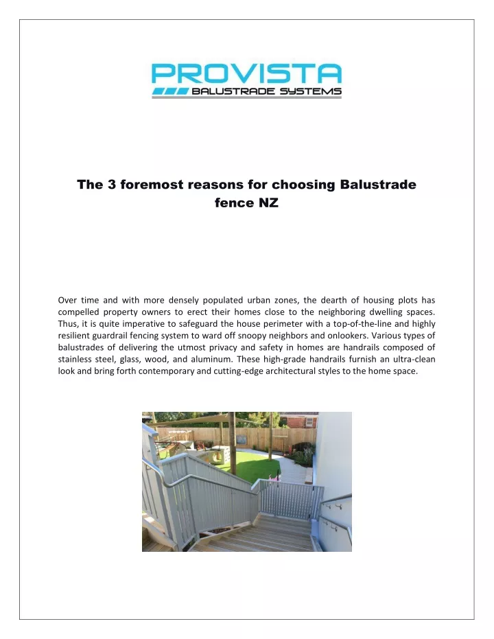 the 3 foremost reasons for choosing balustrade