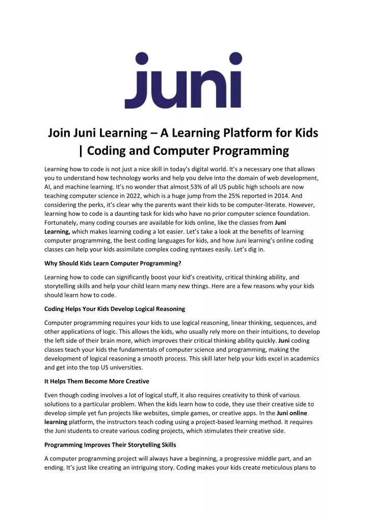 join juni learning a learning platform for kids
