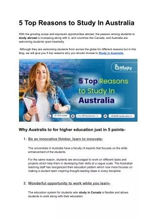 5 Top Reasons to Study In Australia