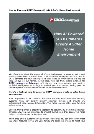 Safer Homes With AI-Powered CCTV Cameras Brisbane