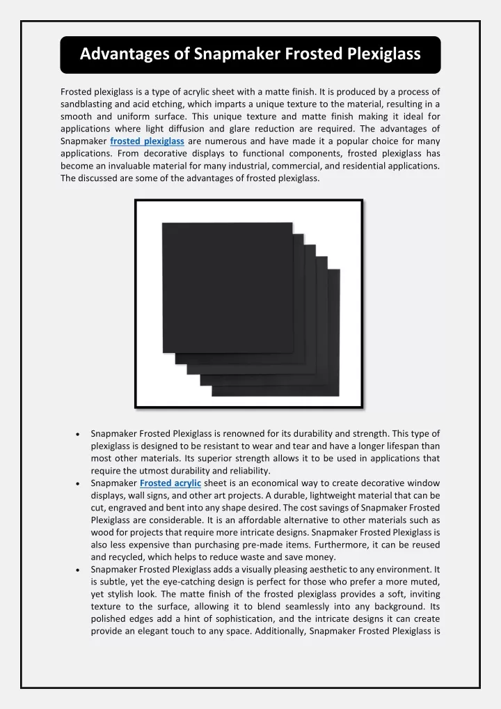 advantages of snapmaker frosted plexiglass