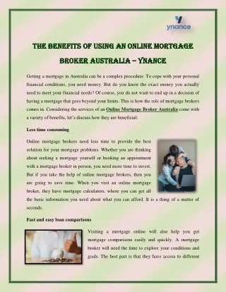 The Benefits of Using an Online Mortgage Broker Australia – Ynance