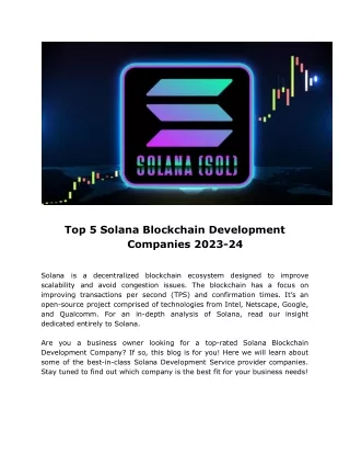 Top 5 Solana Blockchain Development Companies 2023-24