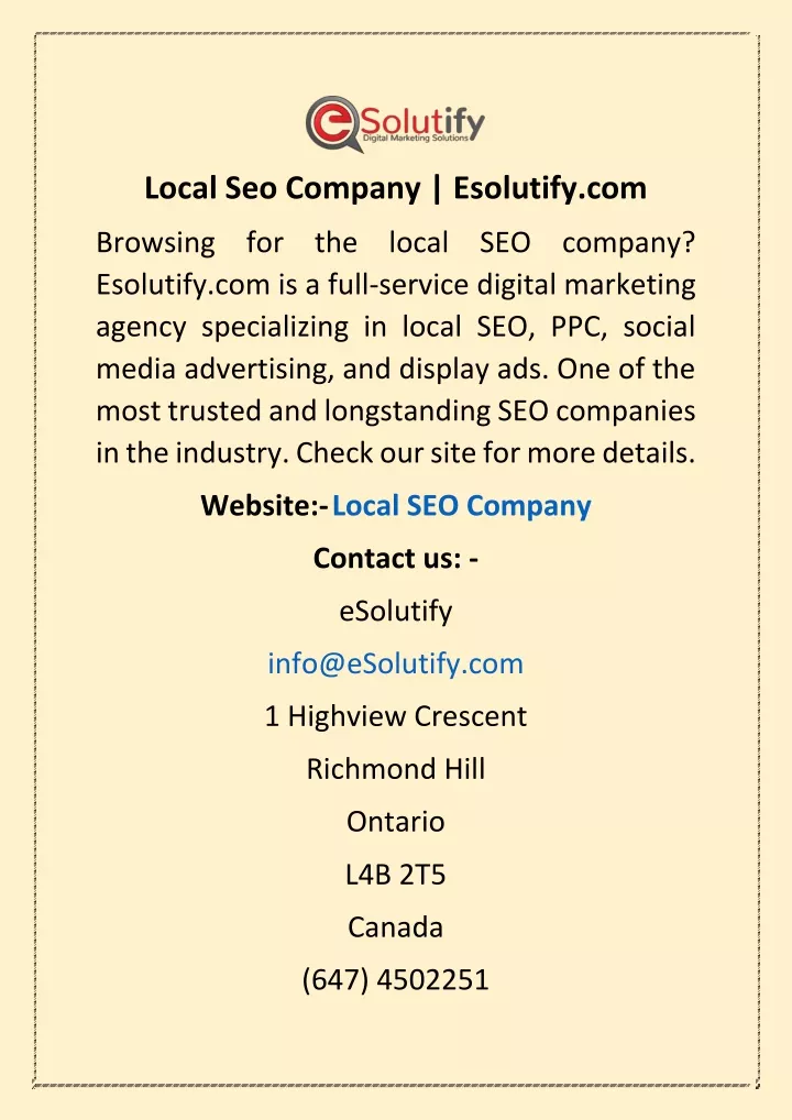 local seo company esolutify com