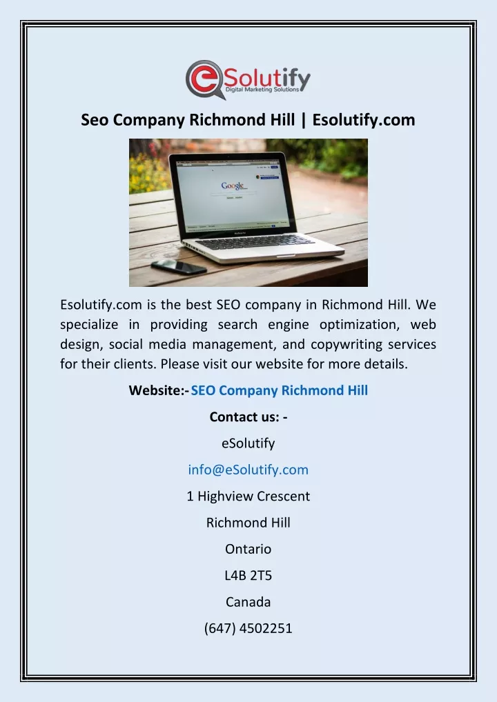 seo company richmond hill esolutify com