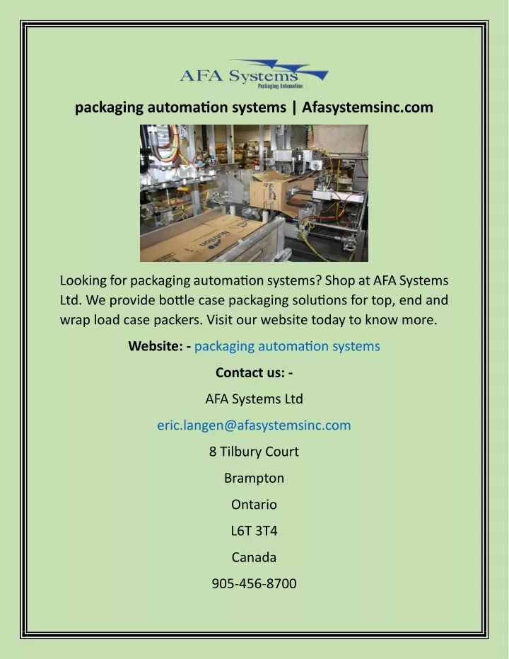 packaging automation systems afasystemsinc com