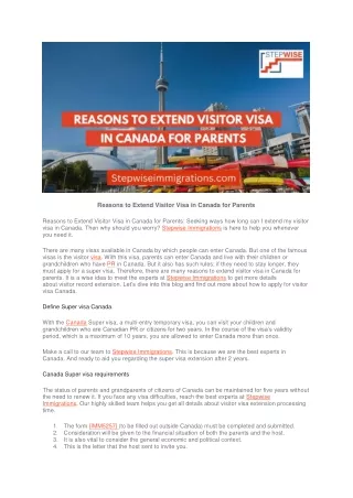 Reasons To Extend Visitor Visa In Canada For Parents