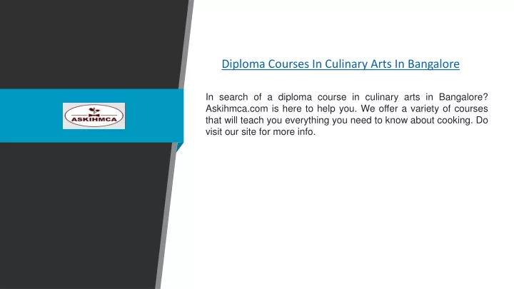 diploma courses in culinary arts in bangalore