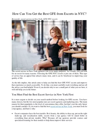 how can you get the best gfe from escorts in nyc