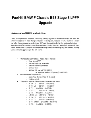 Fuel-It! BMW F Chassis B58 Stage 3 LPFP Upgrade
