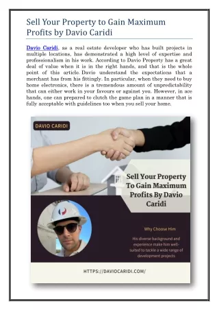 Sell Your Property to Gain Maximum Profits by Davio Caridi