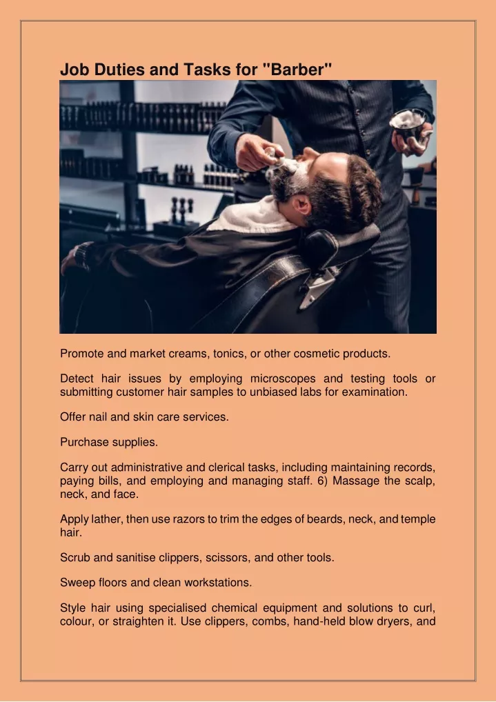 job duties and tasks for barber