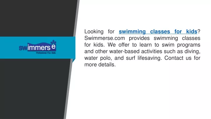 looking for swimming classes for kids swimmerse