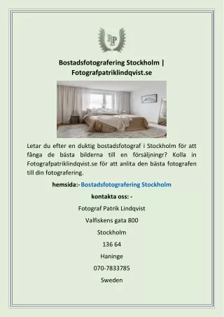 Bostadsfotografering Stockholm | Fotografpatriklindqvist.se