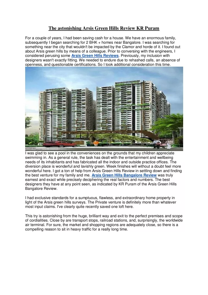 the astonishing arsis green hills review kr puram