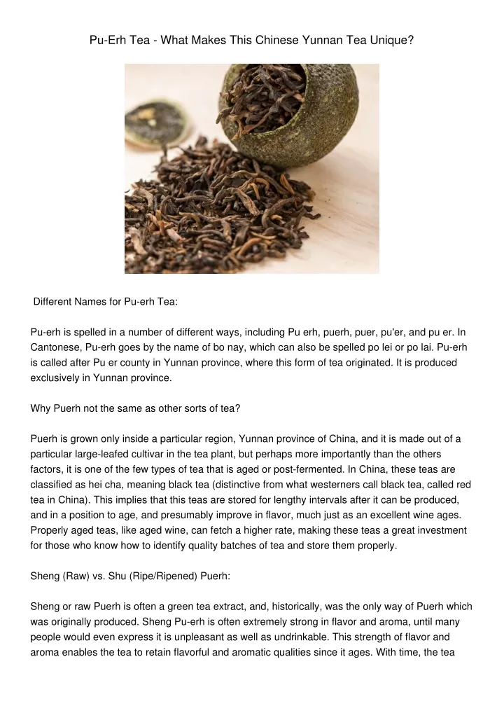 pu erh tea what makes this chinese yunnan
