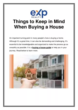 Things to Keep in Mind When Buying a House