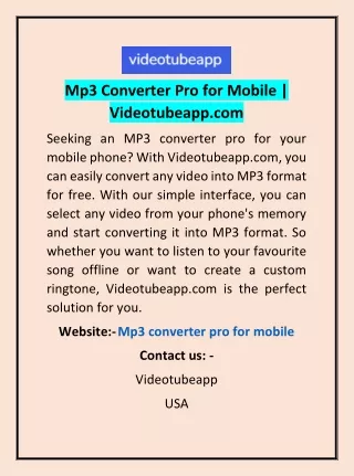 Mp3 Converter Pro for Mobile | Videotubeapp.com