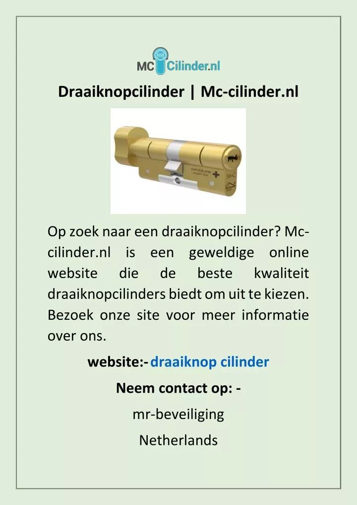 draaiknopcilinder mc cilinder nl