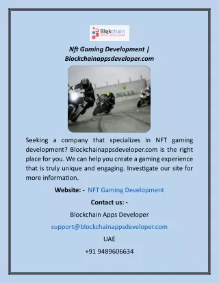 Nft Gaming Development  Blockchainappsdeveloper.com