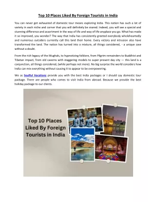 Top 10 Places Liked By Foreign Tourists in India